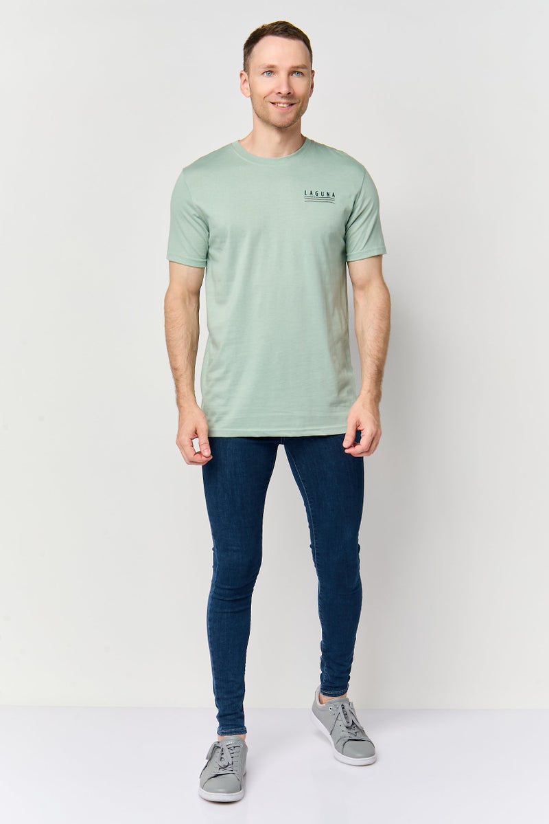 Laguna Men Crew Neck Embroidered Logo Short Sleeve T-Shirt, Sage Green - Image 2