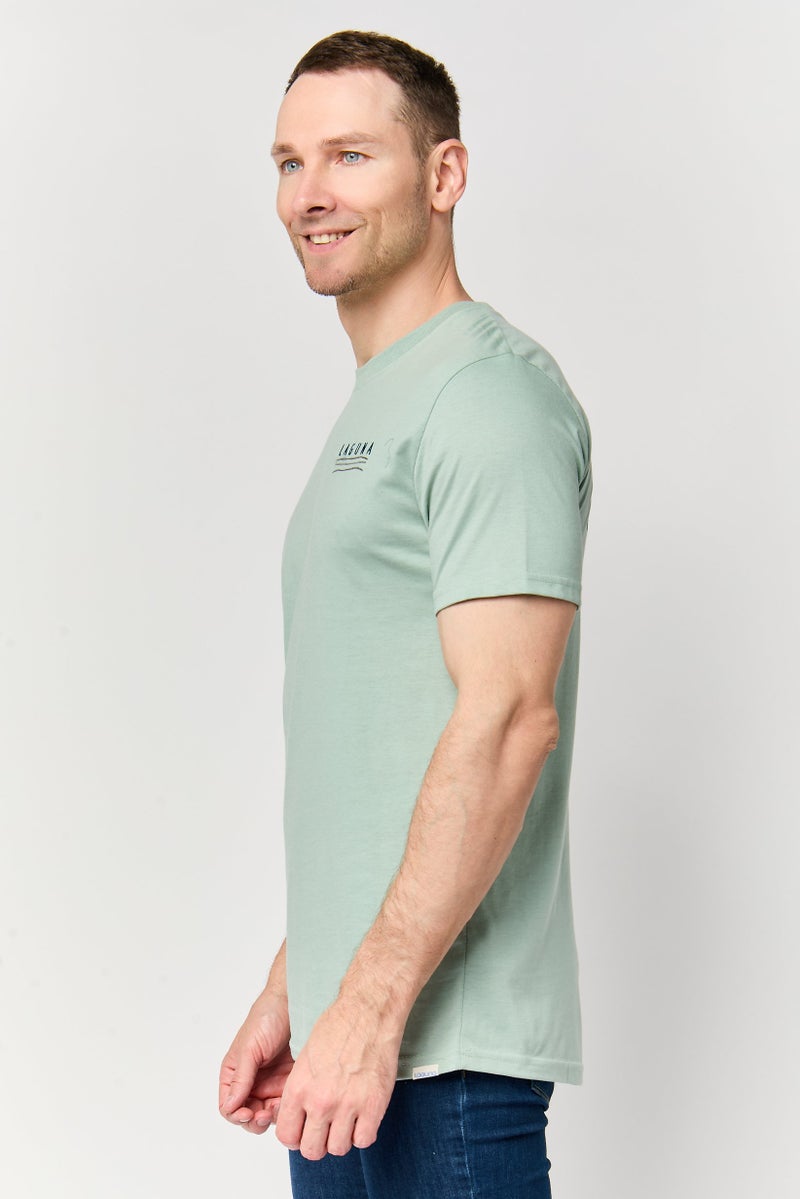 Laguna Men Crew Neck Embroidered Logo Short Sleeve T-Shirt, Sage Green - Image 3
