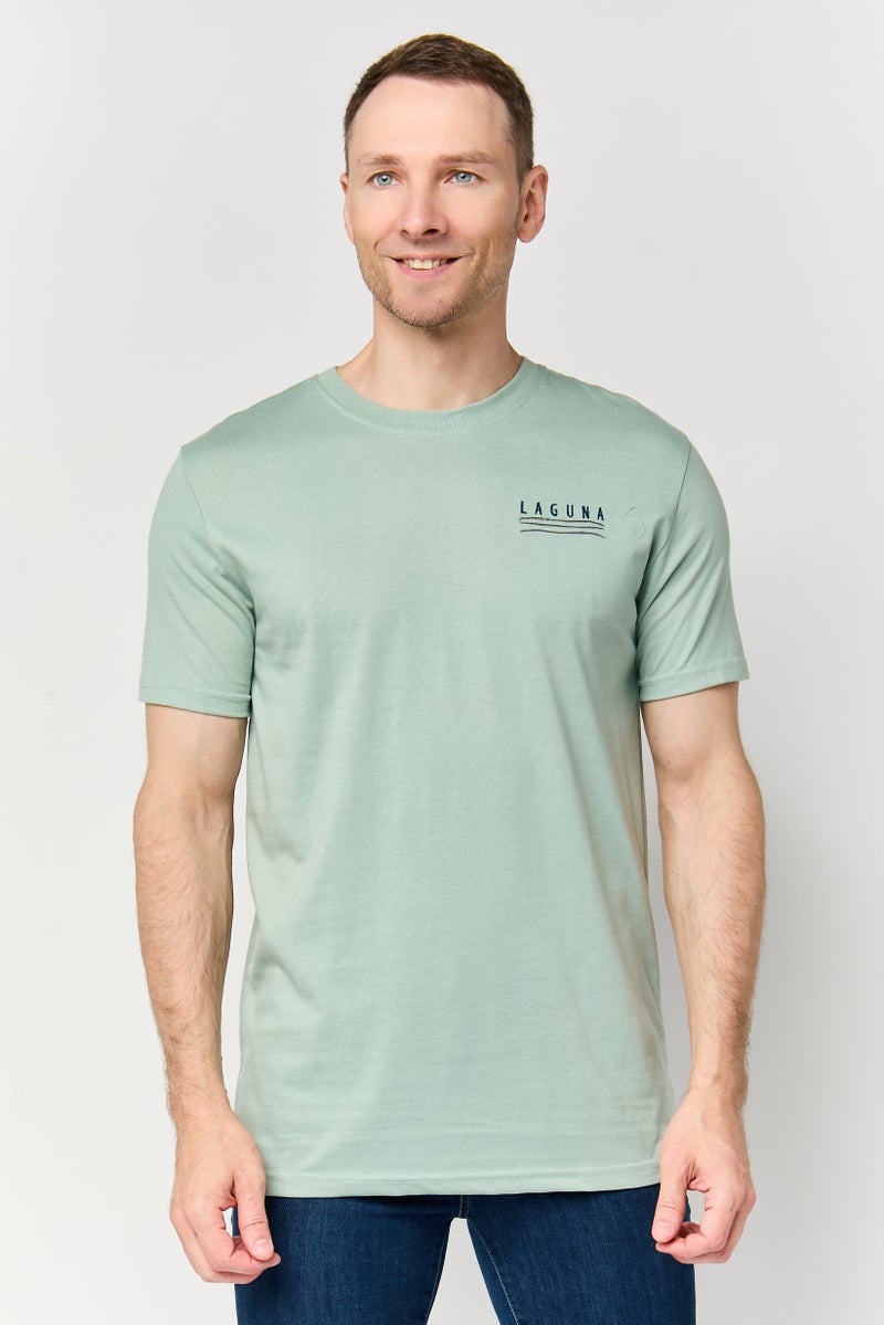 Laguna Men Crew Neck Embroidered Logo Short Sleeve T-Shirt, Sage Green - Image 1