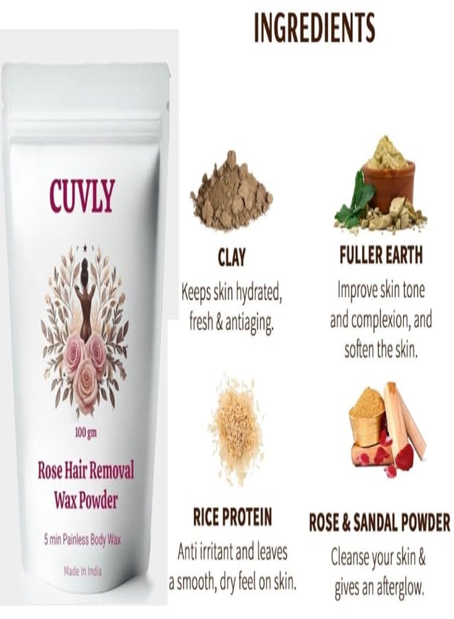 CUVLY Wax Powder Wax For Women Natural Wax Powder - 100g Instant Hair Remover All Hair & Skin Types Hands, Legs, Underarms, Bikini Area |Hair Removal Powder (ROSE WAX POWDER) - Image 2