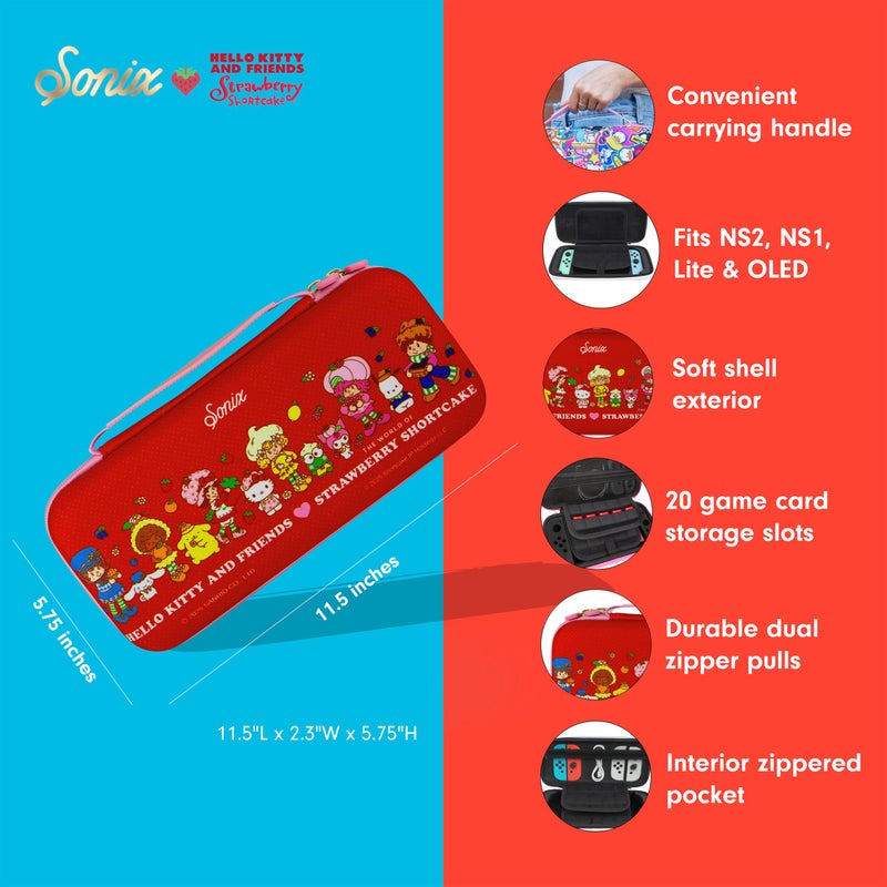 Sonix حافظة سونيكس × سانريو لجهاز نينتندو سويتش 2، سويتش 1، لايت، OLED، حافظة سفر واقية مع تخزين لخرطوشة الألعاب | هالو كيتي وأصدقائها × كعكة الفراولة - Image 5