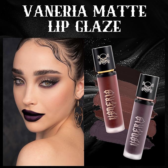 vaneria Matte Liquid Black LipstickBlack Collection Gothic Lip GlazeLongLasting Moisturizing Dark Red Lip Gloss Suitable for Halloween Parties and Gothic Makeup8g028 Oz Punk Black M