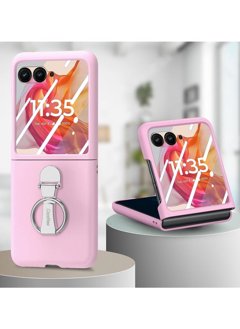 VKL - Compatible with Motorola Razr 50 Ultra Case with Ring, with Electroplated Three-axis Ring Stand & Screen Protector,Slim Skin-feeling PC Protective Case for Moto Razr 50 Ultra (Pink) - Image 1