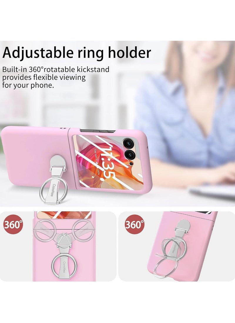VKL - Compatible with Motorola Razr 50 Ultra Case with Ring, with Electroplated Three-axis Ring Stand & Screen Protector,Slim Skin-feeling PC Protective Case for Moto Razr 50 Ultra (Pink) - Image 1