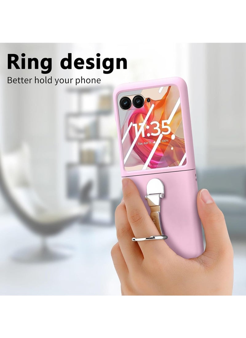 VKL - Compatible with Motorola Razr 50 Ultra Case with Ring, with Electroplated Three-axis Ring Stand & Screen Protector,Slim Skin-feeling PC Protective Case for Moto Razr 50 Ultra (Pink) - Image 1