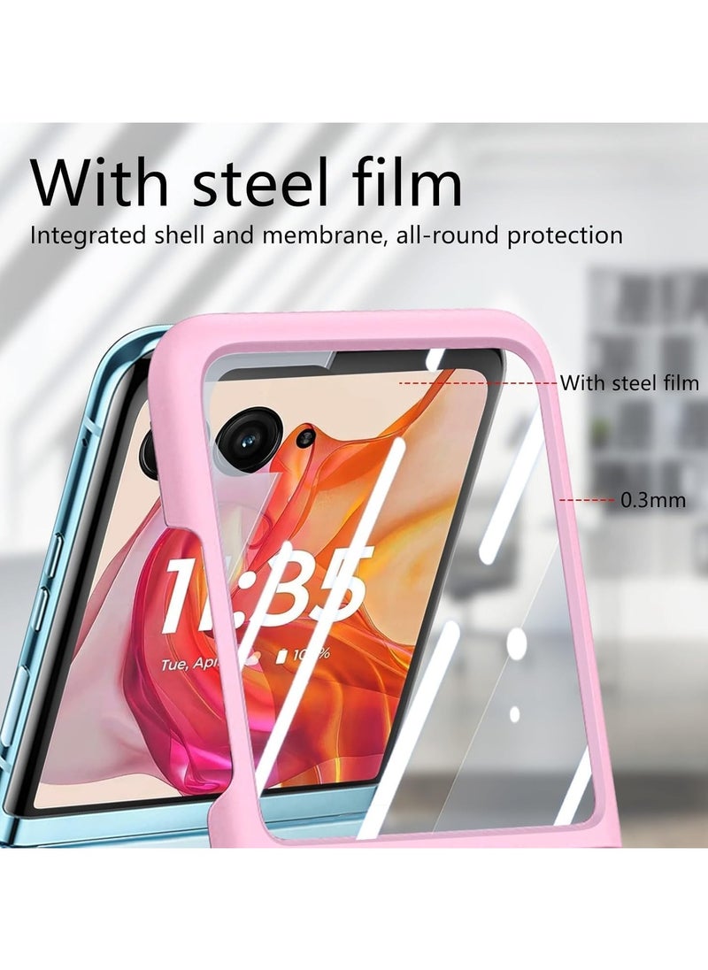 VKL - Compatible with Motorola Razr 50 Ultra Case with Ring, with Electroplated Three-axis Ring Stand & Screen Protector,Slim Skin-feeling PC Protective Case for Moto Razr 50 Ultra (Pink) - Image 1