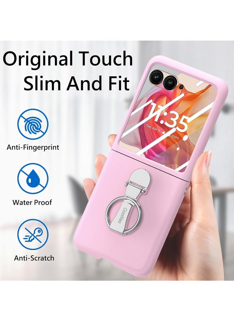 VKL - Compatible with Motorola Razr 50 Ultra Case with Ring, with Electroplated Three-axis Ring Stand & Screen Protector,Slim Skin-feeling PC Protective Case for Moto Razr 50 Ultra (Pink) - Image 1