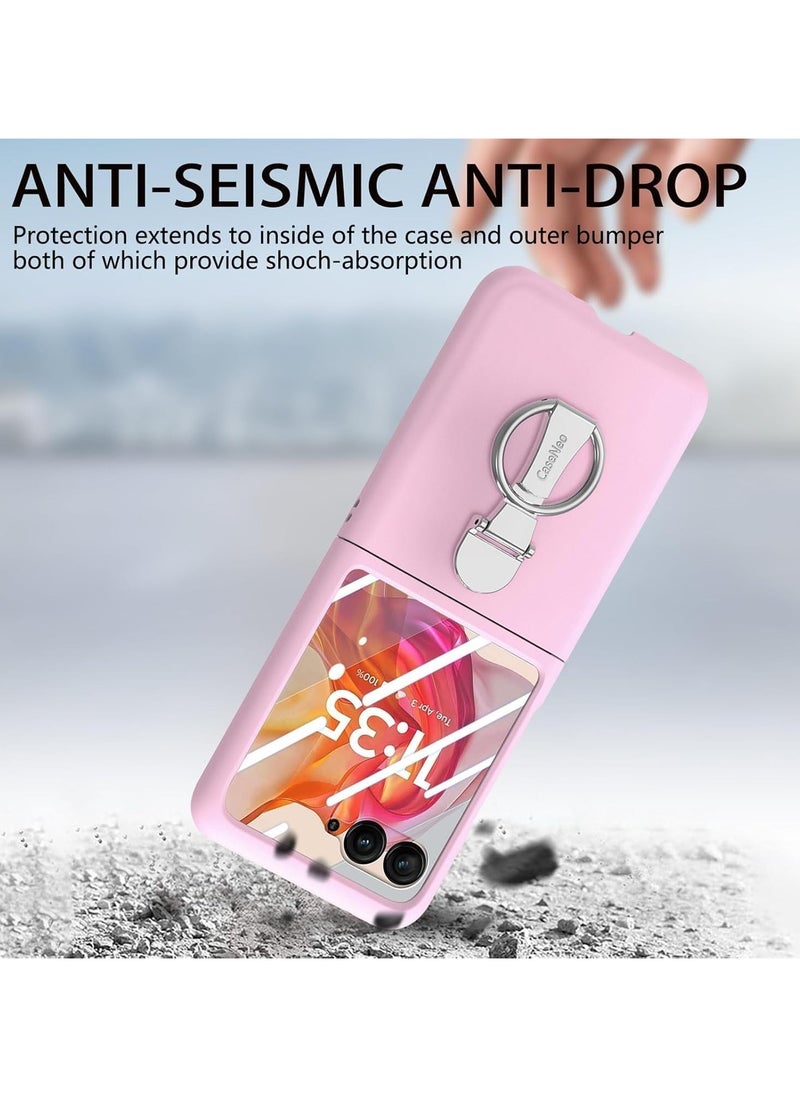 VKL - Compatible with Motorola Razr 50 Ultra Case with Ring, with Electroplated Three-axis Ring Stand & Screen Protector,Slim Skin-feeling PC Protective Case for Moto Razr 50 Ultra (Pink) - Image 1