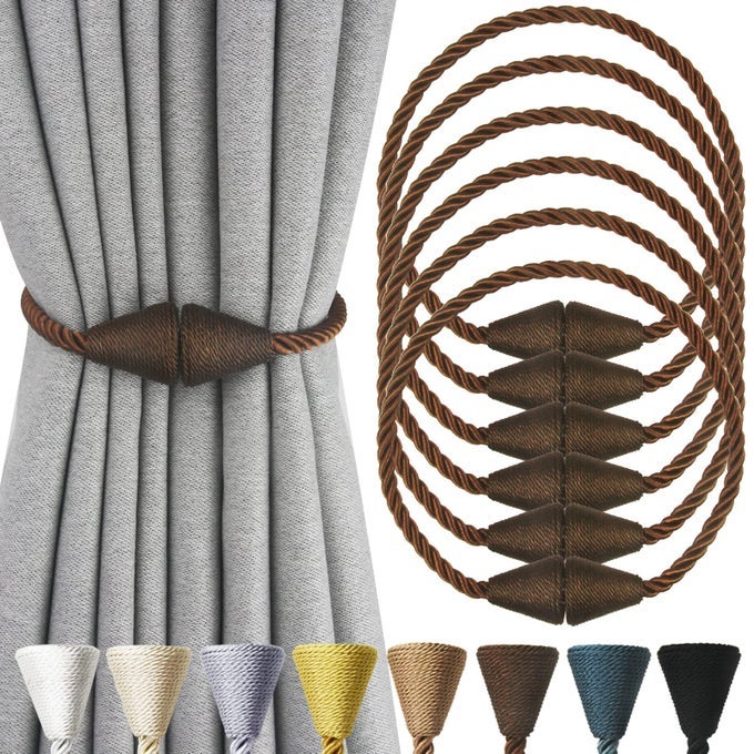 6 PACK MAGNETIC CURTAIN TIEBACKS ROPE MODERN HANDMADE CURTAIN TIE BACKS DECORATIVE DRAPES WEAVE HOLDBACKS FOR WINDOW DCOR COFFEE