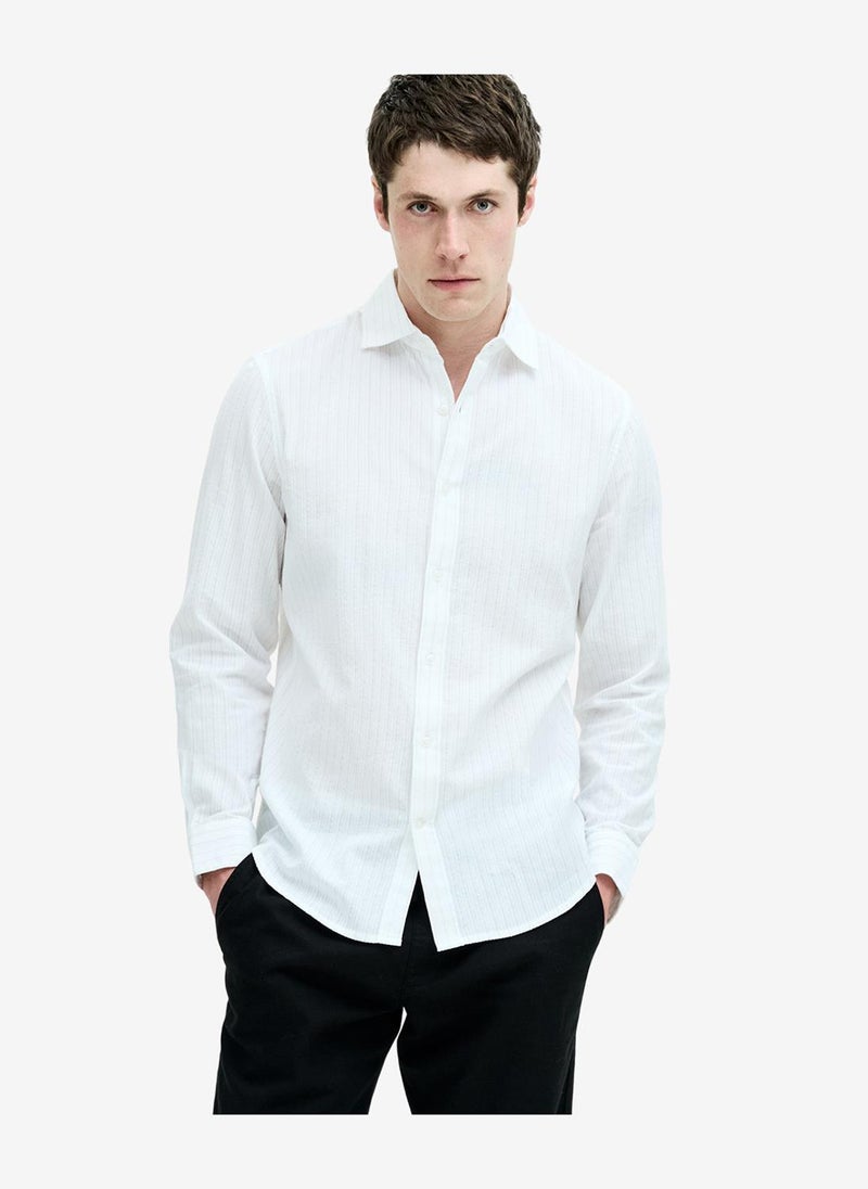 French Connection Men's White Ls Seersucker Pinstripe Shirt - Image 1