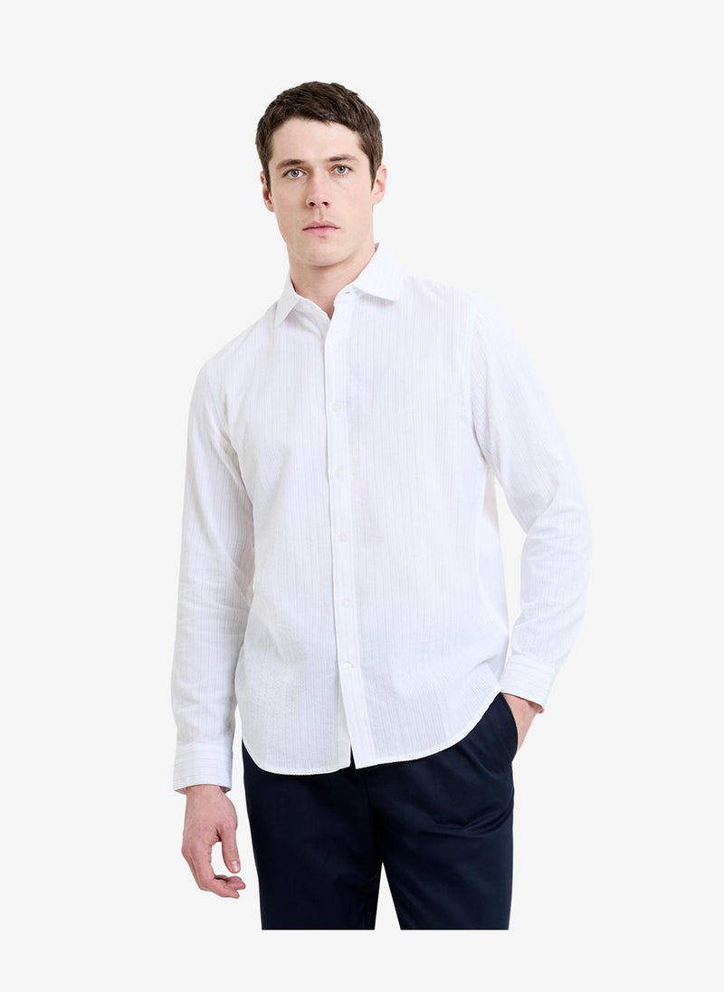 French Connection Men's White Ls Seersucker Pinstripe Shirt - Image 2