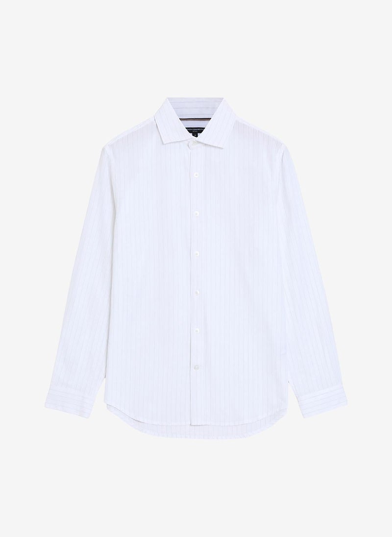 French Connection Men's White Ls Seersucker Pinstripe Shirt - Image 5