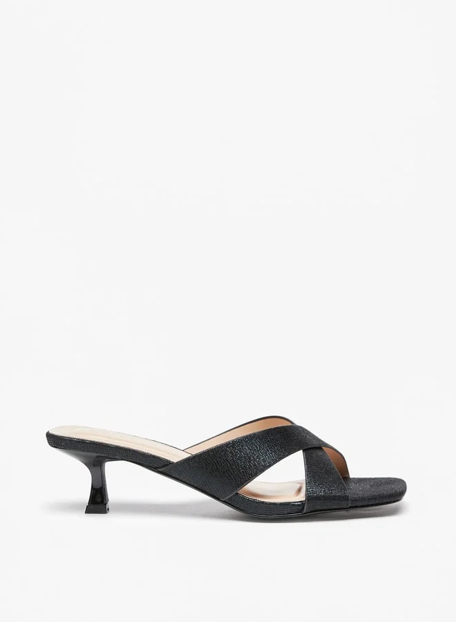 Celeste Women's Textured Cross Strap Sandals with Kitten Heels