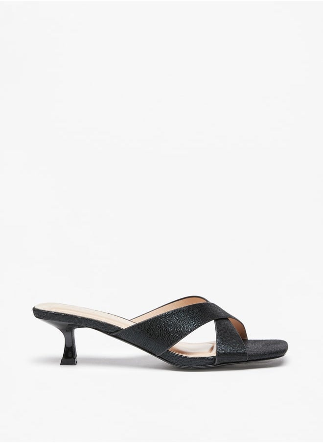 Celeste Women's Textured Cross Strap Sandals with Kitten Heels  - Image 3