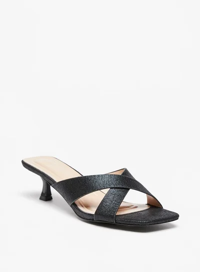 Celeste Women's Textured Cross Strap Sandals with Kitten Heels