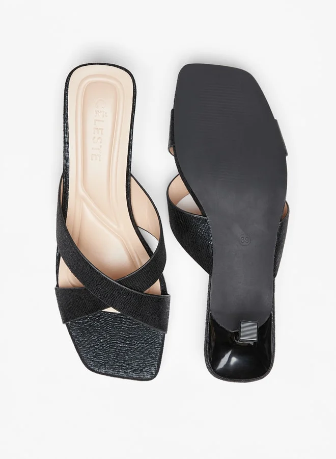 Celeste Women's Textured Cross Strap Sandals with Kitten Heels