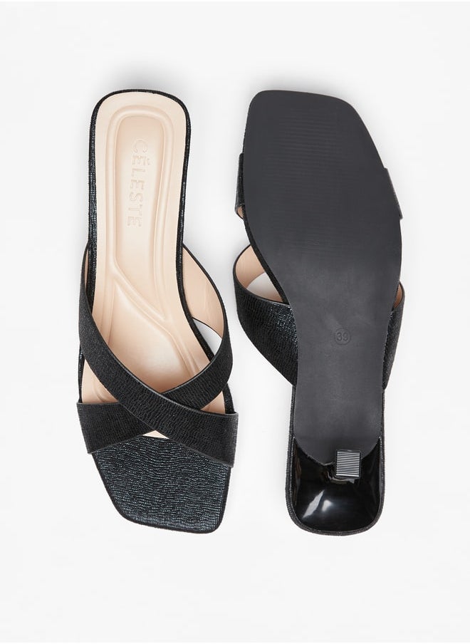 Celeste Women's Textured Cross Strap Sandals with Kitten Heels  - Image 4