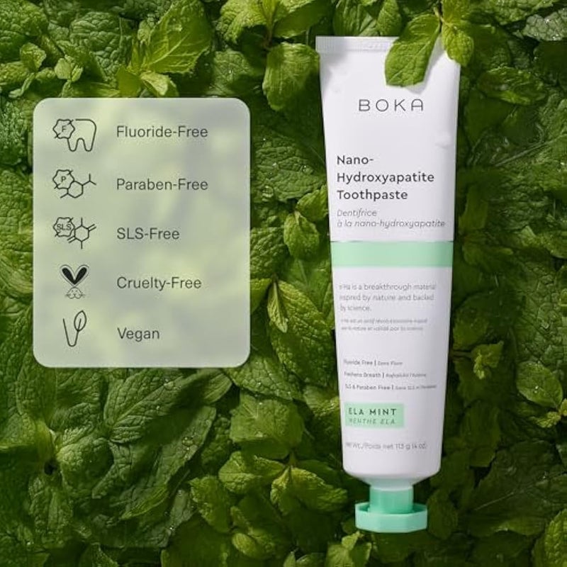Boka Fluoride Free Toothpaste - Nano Hydroxyapatite, Remineralizing, Sensitive Teeth, Whitening - Dentist Recommended for Adult & Kids Oral Care- Ela Mint Flavor, 4oz (113 g) 1 Pk - US Manufactured - Image 3