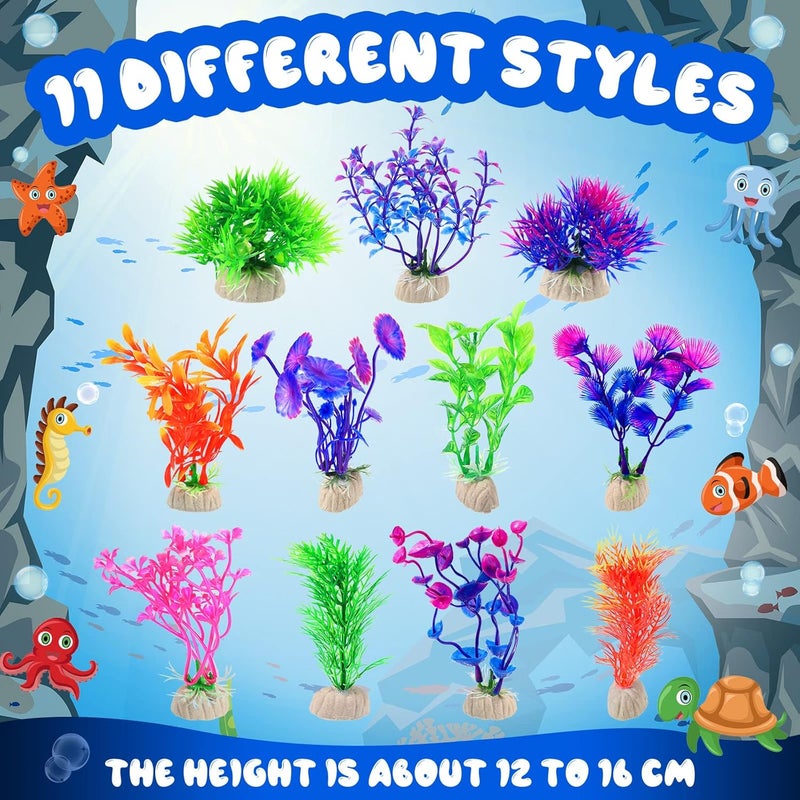 Jexine حجارة حوض السمك جكسين 100 قطعة تتلألأ باللون الأزرق مع 10 عبوات من النباتات المائية الاصطناعية وزينة الشعاب المرجانية للأحواض - Image 2