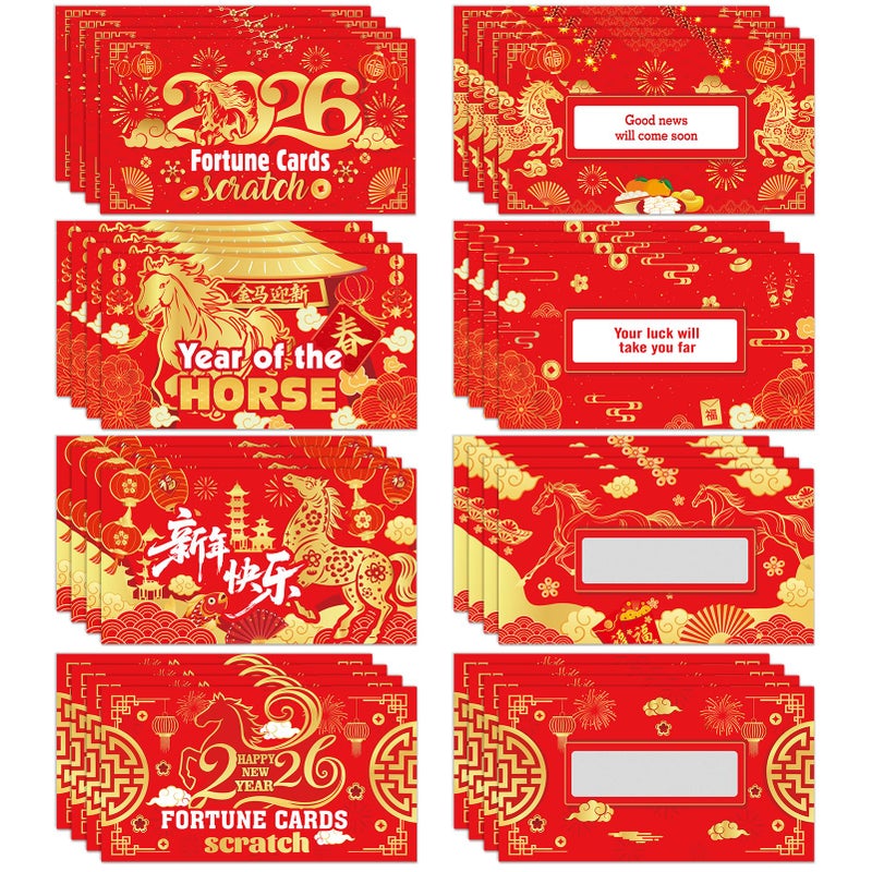 HOWAF Chinese New Year Scratch Off Fortune Cards, 2026 Year of The Horse Party Game Scratch Off Fortune Cards, Spring Festival Scratch Off Card for 2026 Lunar New Year Party Favors 24pcs - Image 1