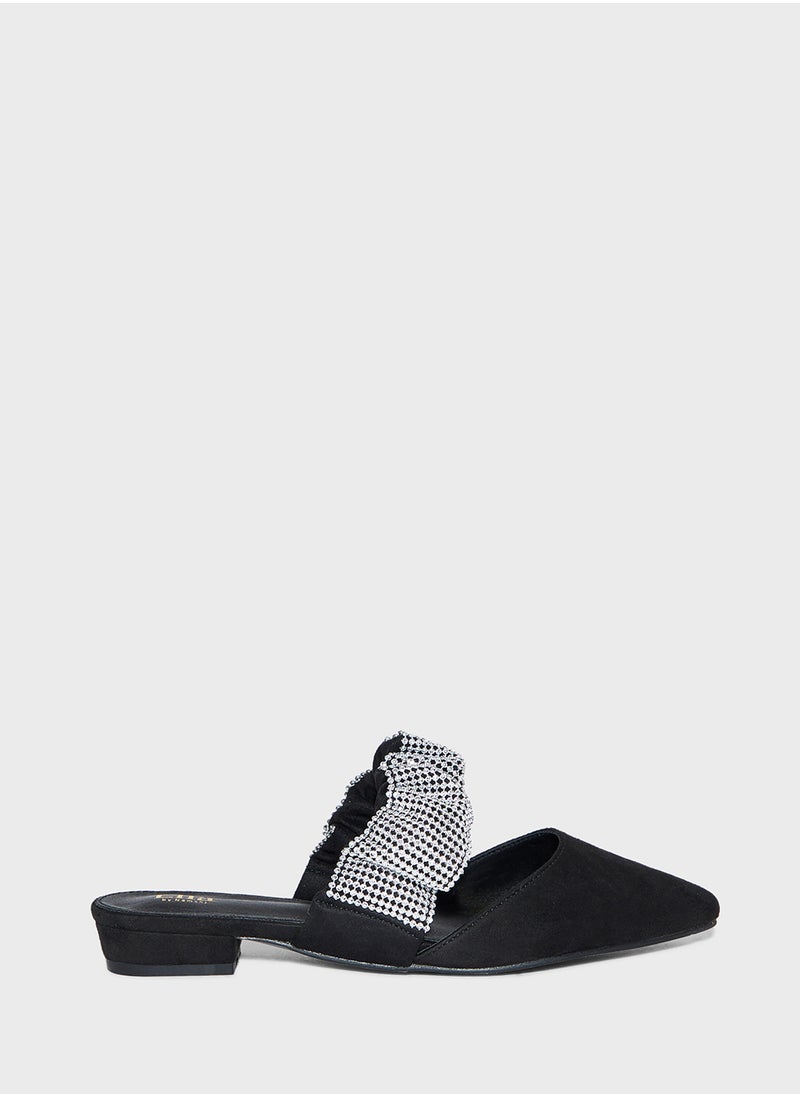 ELLA Ruched Diamante Pointy Toe Flat Shoe  - Image 1