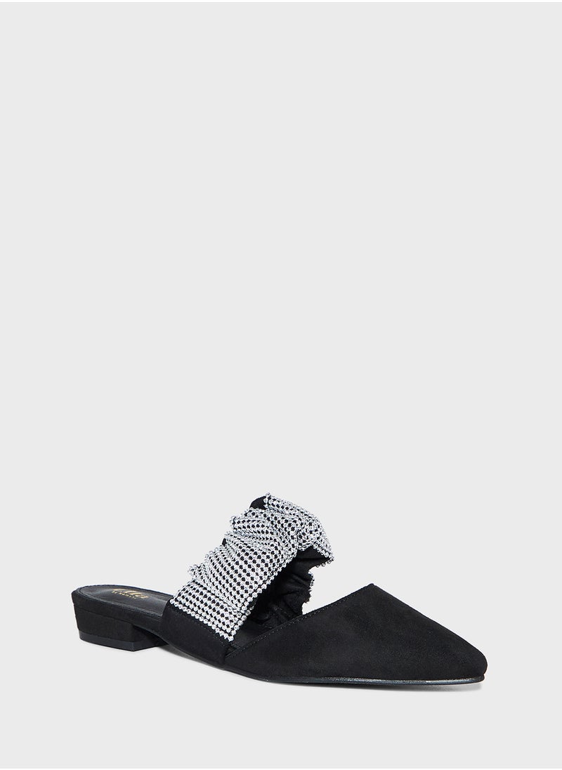 ELLA Ruched Diamante Pointy Toe Flat Shoe  - Image 2