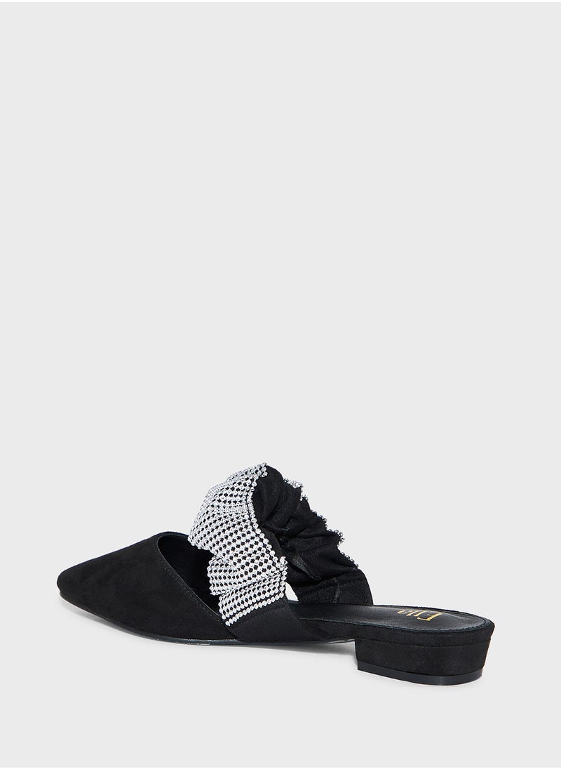 ELLA Ruched Diamante Pointy Toe Flat Shoe  - Image 3
