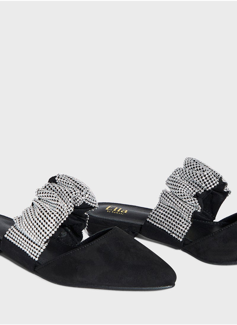 ELLA Ruched Diamante Pointy Toe Flat Shoe  - Image 4