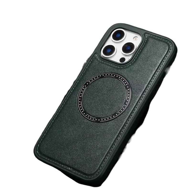 Leather Texture MagSafe Case for iPhone 14 / 14 Plus / 14 Pro / 14 Pro Max with Drop Protection and Strong Magnetic plus Shockproof plus Full Coverage in Green - ModaStar - Image 1