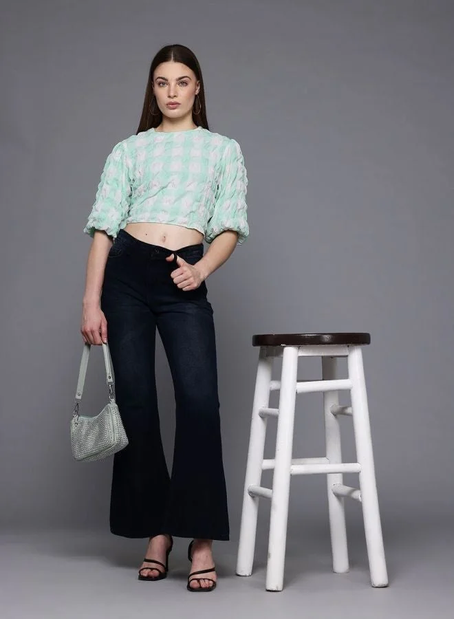 Freehand  Women Regular Fit Textured Round Neck Short Sleeve Regular Top  | Best Price UAE