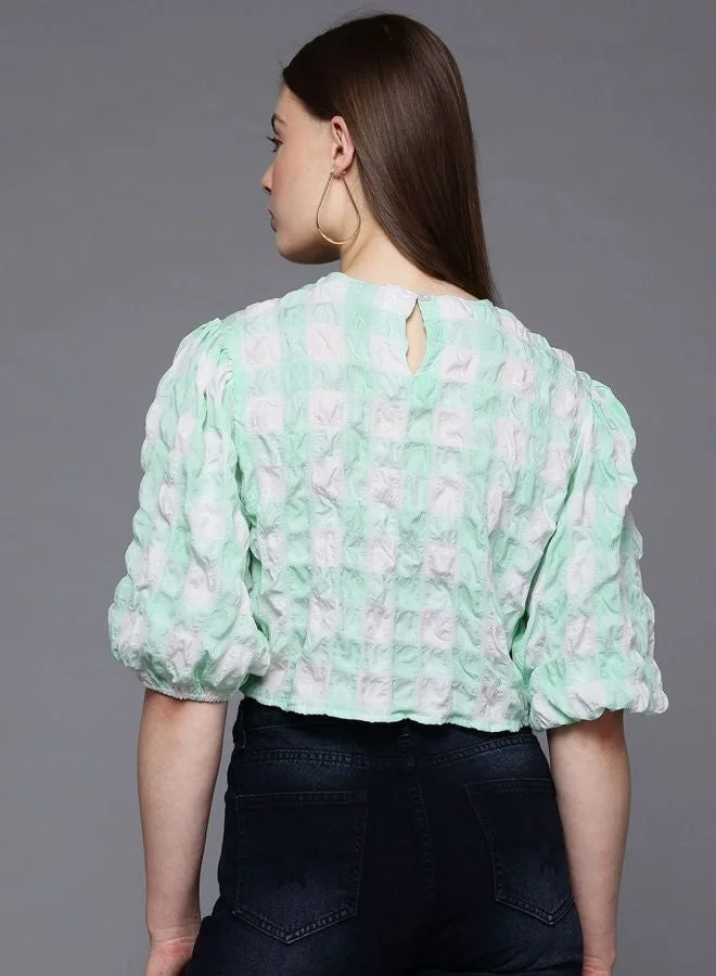 Freehand  Women Regular Fit Textured Round Neck Short Sleeve Regular Top  | Best Price UAE