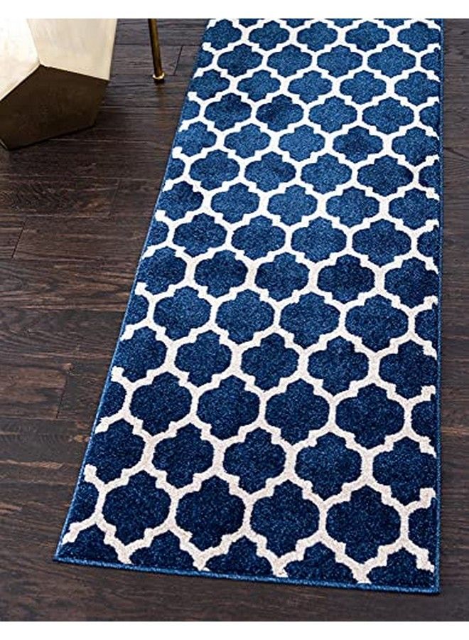 Unique Loom سجادة منطقة مجموعة Trellis في فيلادلفيا (2 × 6 قدم 1 بوصة، أزرق داكن، أزرق داكن) - Image 1