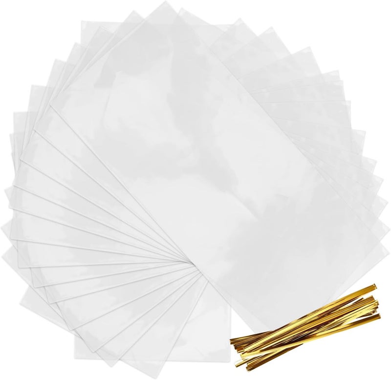 IMIKEYA 100pcs Plastic Candy Treat Bags with Gold Twist Ties, 12.5x27.5cm Food-grade Packing Bags for Donuts, Cookies, Party Favors, and Wrapping - Image 1