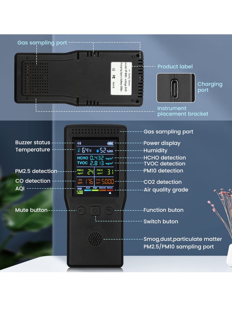Excefore - 9 in 1 Air Quality Monitor, Formaldehyde Detector Indoor, Temperature & Humidity Meter, Pollution Tester, Sensor, Detect PM2.5/PM10 Monitor, Test Indoor HCHO TVOC Volatile Organic Compound Gas - Image 1