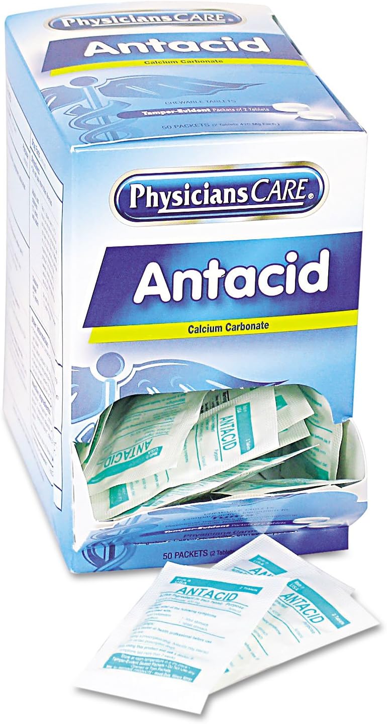 PhysiciansCare 90089 Antacid Calcium Carbonate Medication, 2 Tables/Pack, 50 Packs/Box