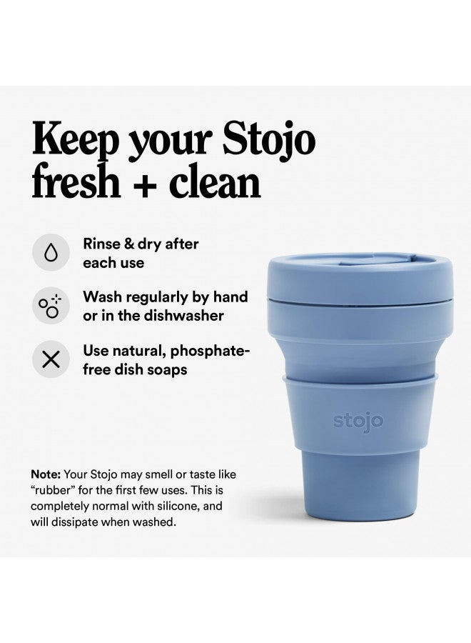 Stojo STOJO Collapsible Travel Cup - Steel Blue, 12oz / 355ml - Leak-Proof Reusable To-Go Pocket Size Silicone Bottle for Hot & Cold Drinks - Camping & Hiking - Dishwasher Safe - No Straw Included  - Image 4