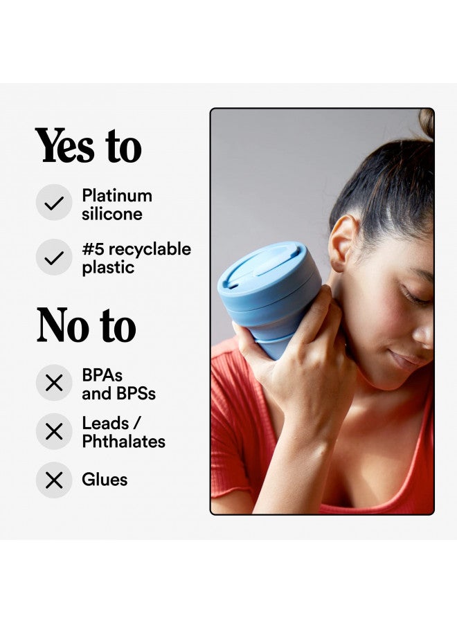 Stojo STOJO Collapsible Travel Cup - Steel Blue, 12oz / 355ml - Leak-Proof Reusable To-Go Pocket Size Silicone Bottle for Hot & Cold Drinks - Camping & Hiking - Dishwasher Safe - No Straw Included  - Image 5