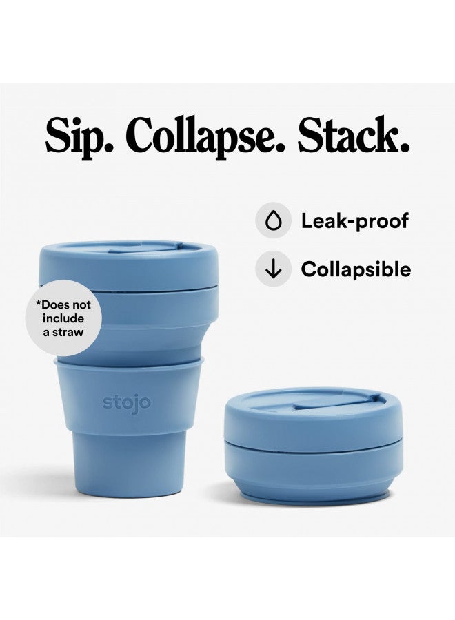 Stojo STOJO Collapsible Travel Cup - Steel Blue, 12oz / 355ml - Leak-Proof Reusable To-Go Pocket Size Silicone Bottle for Hot & Cold Drinks - Camping & Hiking - Dishwasher Safe - No Straw Included  - Image 2