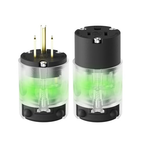 AIDA Lighted Plug and Connector Set, Straight Blade Cord End Replacement, 15 Amp 125Volt, NEMA 5-15P & NEMA 5-15R, 2 Pole 3Wire Grounding, Black, 1 Set - Image 1