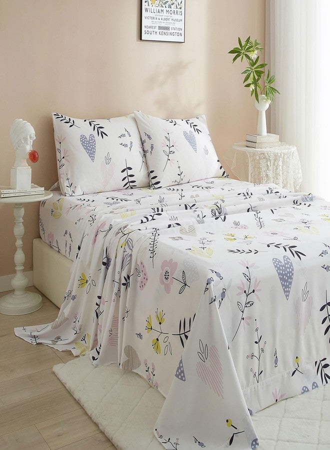 LifeTB Botanical Floral Bed Sheets Twin XL Sheets Set 16 Inch Deep Pocket Floral Sheets Vintage Flower Leaf Printed Bedding Sheets Aesthetic Flower Pattern Luxury Cooling Bed Sheets for Girls Women - Image 2