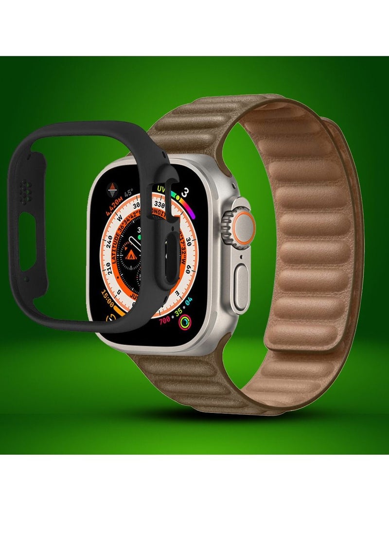 CATANES - 2 Packs For Apple Watch Band 49mm Leather Link Strap Magnetic Loop Bracelet and Black Cup Holder Dark Brown - Image 1