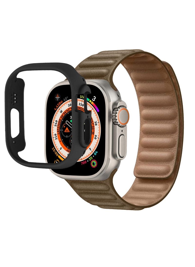 CATANES - 2 Packs For Apple Watch Band 49mm Leather Link Strap Magnetic Loop Bracelet and Black Cup Holder Dark Brown - Image 1