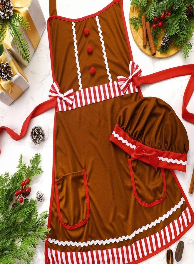 JOVITEC 6 Pieces Christmas Apron and Hat Set, Christmas Costume Apron and Hat for Xmas Party Supplies(Brown,Gingerbread Man) - Image 3
