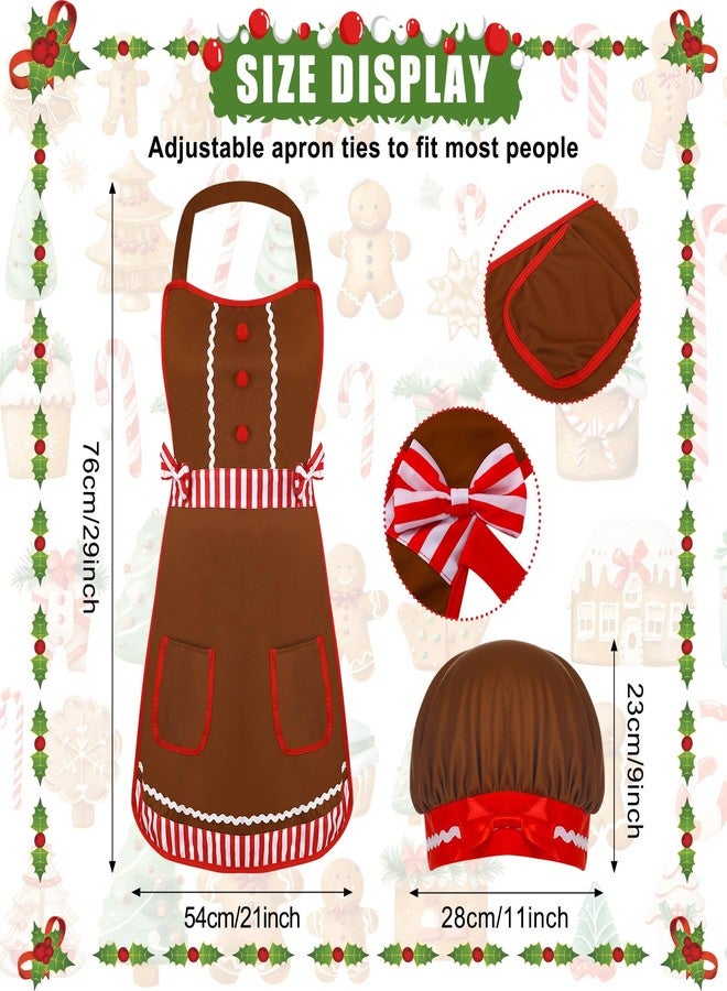JOVITEC 6 Pieces Christmas Apron and Hat Set, Christmas Costume Apron and Hat for Xmas Party Supplies(Brown,Gingerbread Man) - Image 2