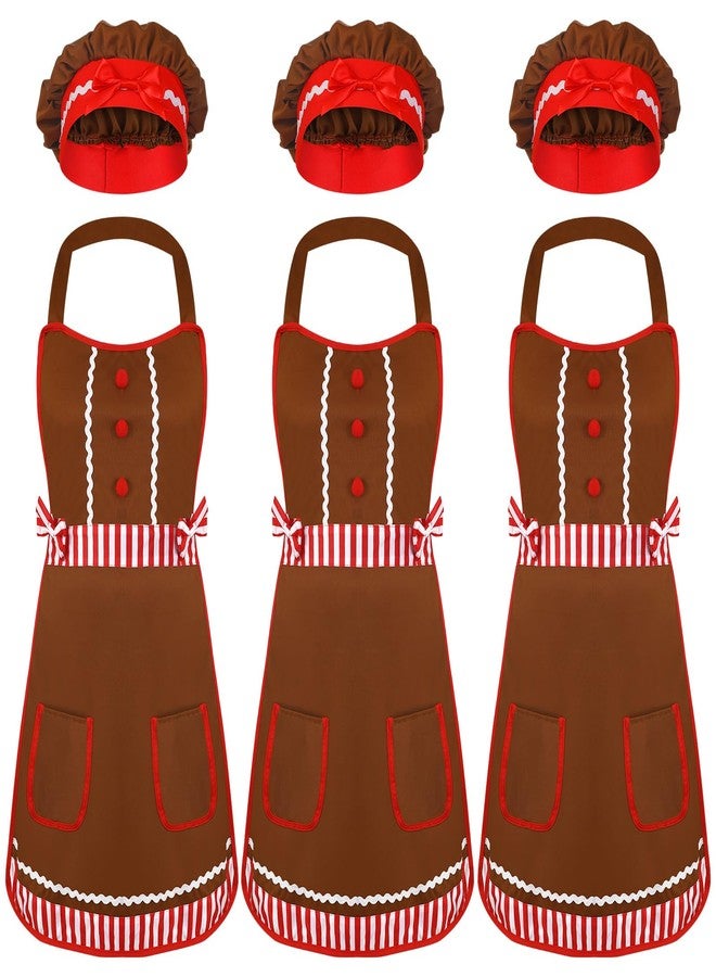 JOVITEC 6 Pieces Christmas Apron and Hat Set, Christmas Costume Apron and Hat for Xmas Party Supplies(Brown,Gingerbread Man) - Image 1