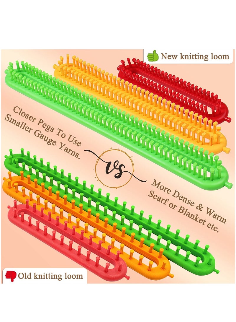 Luckam Knitting Loom Tool Kit, Board Hook Set with Denser Pegs for Scarf Sweater Shawl Blanket, 3PCS Rectangle Knitting Looms Scarf Loom Knitting Set with Hooks & Needles for Knitting Lovers - Image 4