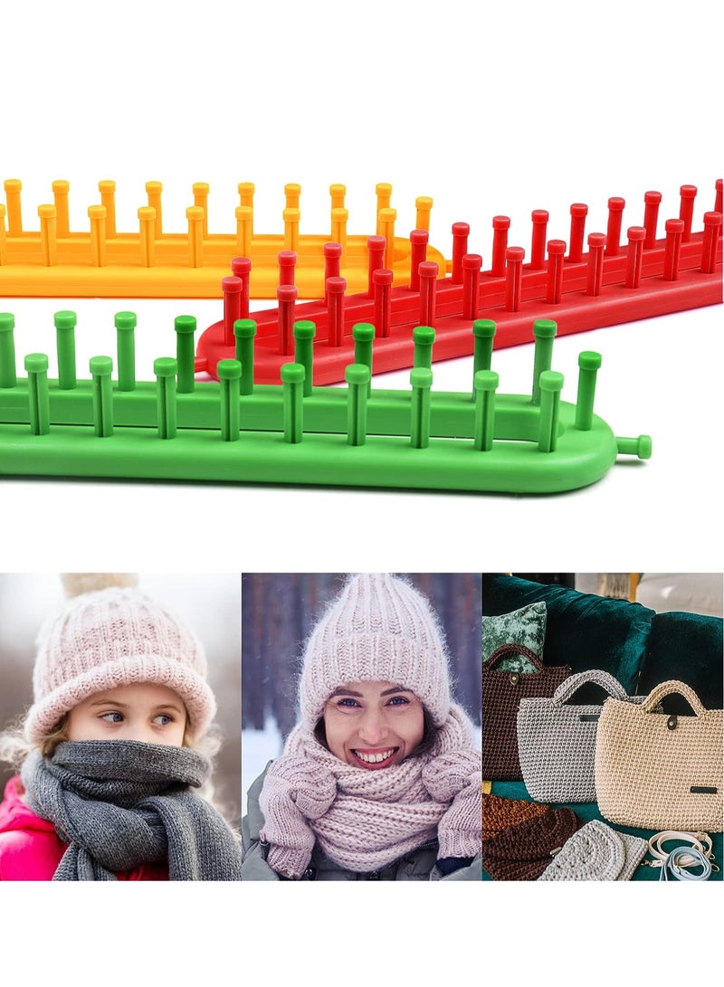 Luckam Knitting Loom Tool Kit, Board Hook Set with Denser Pegs for Scarf Sweater Shawl Blanket, 3PCS Rectangle Knitting Looms Scarf Loom Knitting Set with Hooks & Needles for Knitting Lovers - Image 3