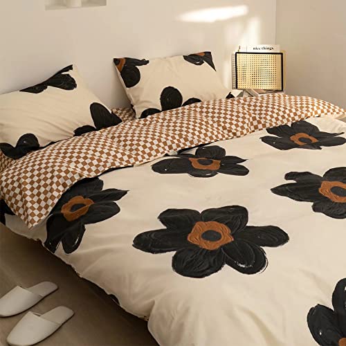 Wellboo Black Floral Comforter Sets Full Women Girls White and Black Botanical Bedding Sets Cotton Beige Black Sunflower Quilts Teens 3D Large Flower Quilts Watercolor Boho Garden Bohemian Bedding - Image 2