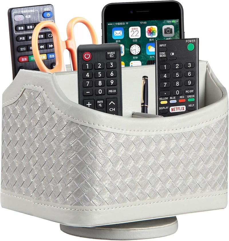 PUSU Remote Control Holder PU Leather 360 Degrees Rotatable Desktop Supply Organizer Storage Box for Controllers Media Stationery Nightstand TV Caddy E-reader iPad Phone Pen/Pencil Cosmetic - Image 1