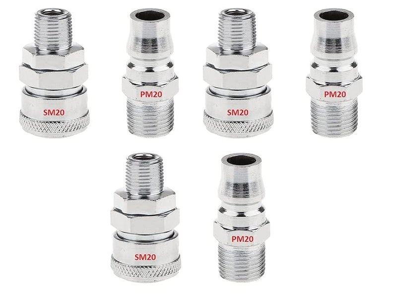 APPSTER 3 Set (3pcs SM20 + 3pcs PM20) Pneumatic Fittings Air Line Hose Compressor Connector Quick Release Coupler 1/4" BSP Air Line Hose Fittings (3 Set) - Image 5